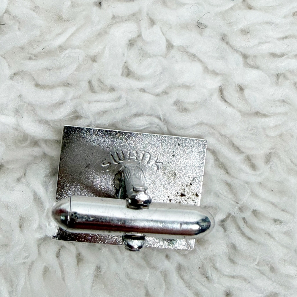 Vintage Swank Silver Tone Wheat Leaf Cufflinks Mid Century Modern MCM Signed - Picture 6 of 7